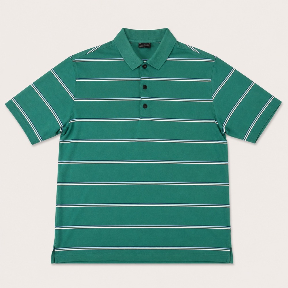 Nike Golf Mens Large Green Striped Polo Shirt Dri-FIT Short Sleeve Cotton